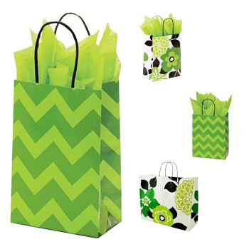 Bold Floral/Chevron Paper Shopping Bags - 5.5 X 3.25 X 8.37