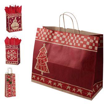 Homespun Christmas/Kraft Paper Shop Bags - thumbnail view 