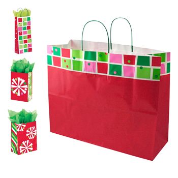 Xmas Check/Snowflake Bling Paper Shop Ba - 16 X 6 X 13