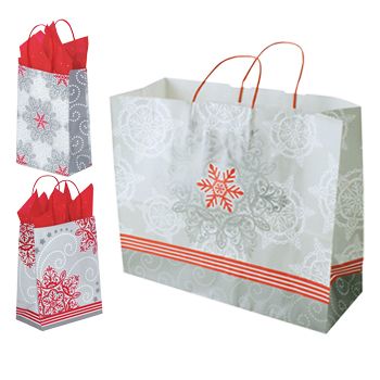 Christmas Lace Paper Shopping Bags - 8 X 4.75 X 10.5