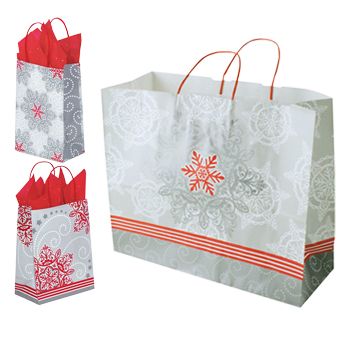 Christmas Lace Paper Shopping Bags - 5.5 X 3.25 X 8.37