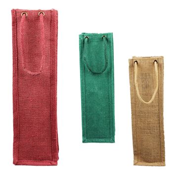 Jute Wine Bags W/Rope Handles - 4 x 4 x 14