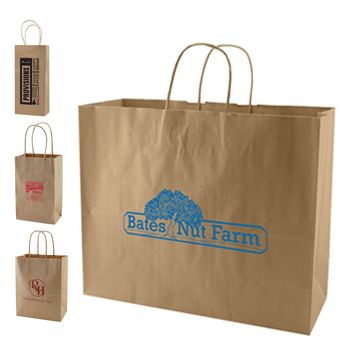 Imprinted Natural Kraft Shopping Bags - 16 X 6 X 19