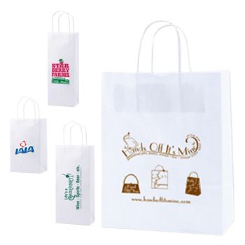 Imprinted White Kraft Shopping Bags